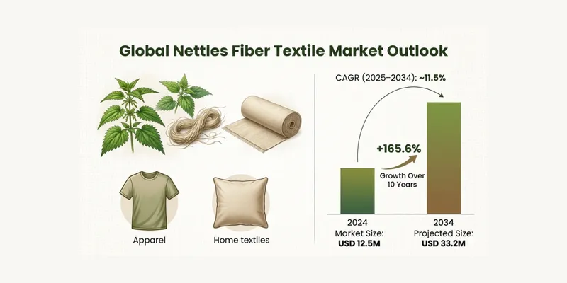 Global Nettles Fiber Textile Market to Surge from USD 12.5 M in 2024 to Over USD 33.2 M by 2034